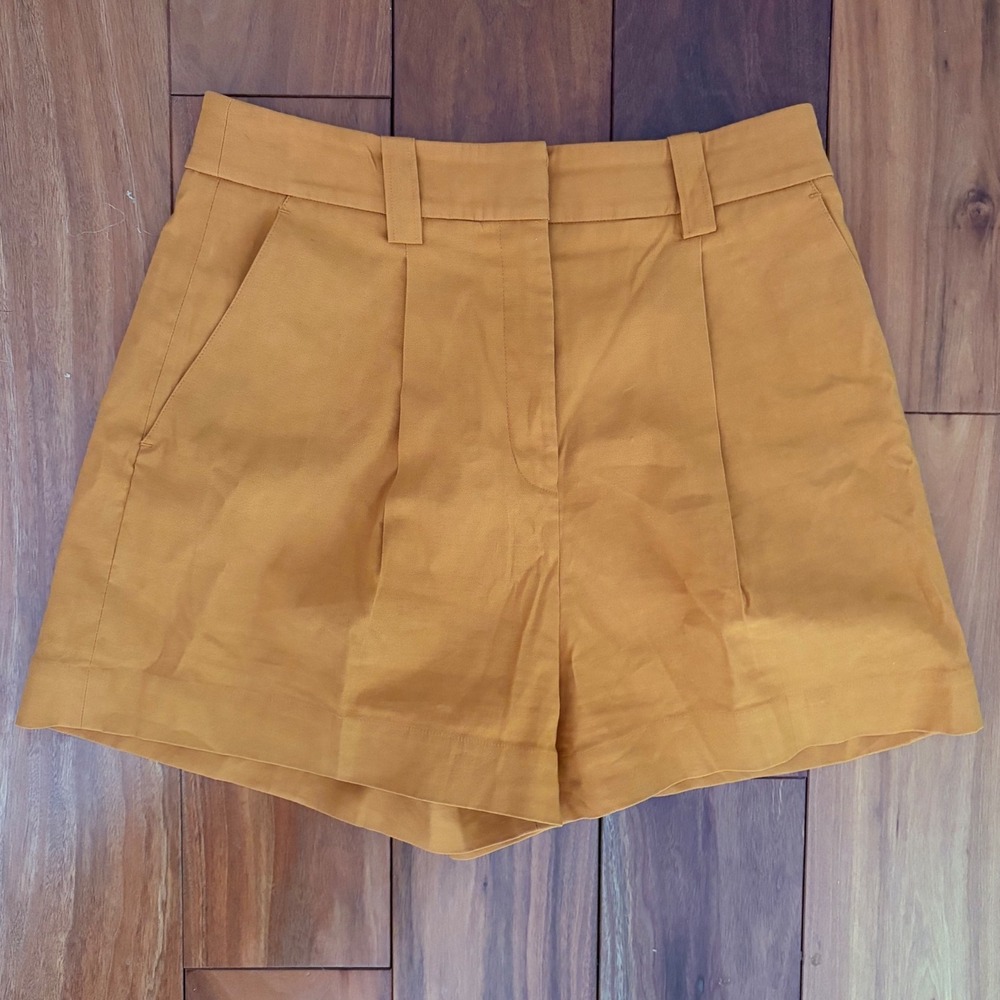 A.L.C. Charles Linen Blend Pleated High Rise Shorts Copper Size 6 - Picture 2 of 6